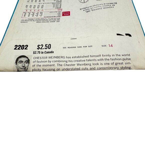 Vtg "Chester Weinberg" 2202 Vogue Americana Dress Pattern, Size 14 w/Label - Picture 5 of 10